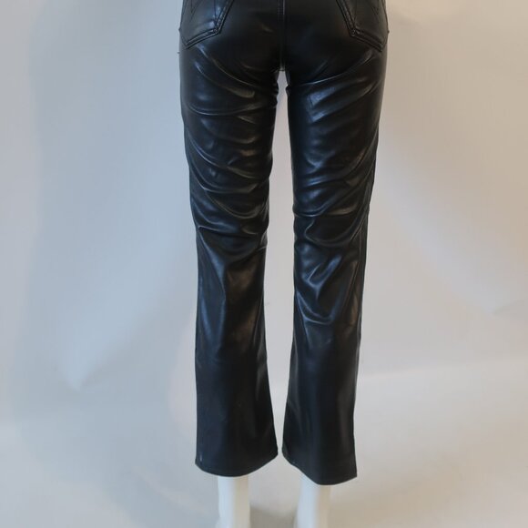 Women Mother Black High Waist Rider Ankle Wax On Wax Off Pu Faux Leather Pant 27 - Picture 13 of 16